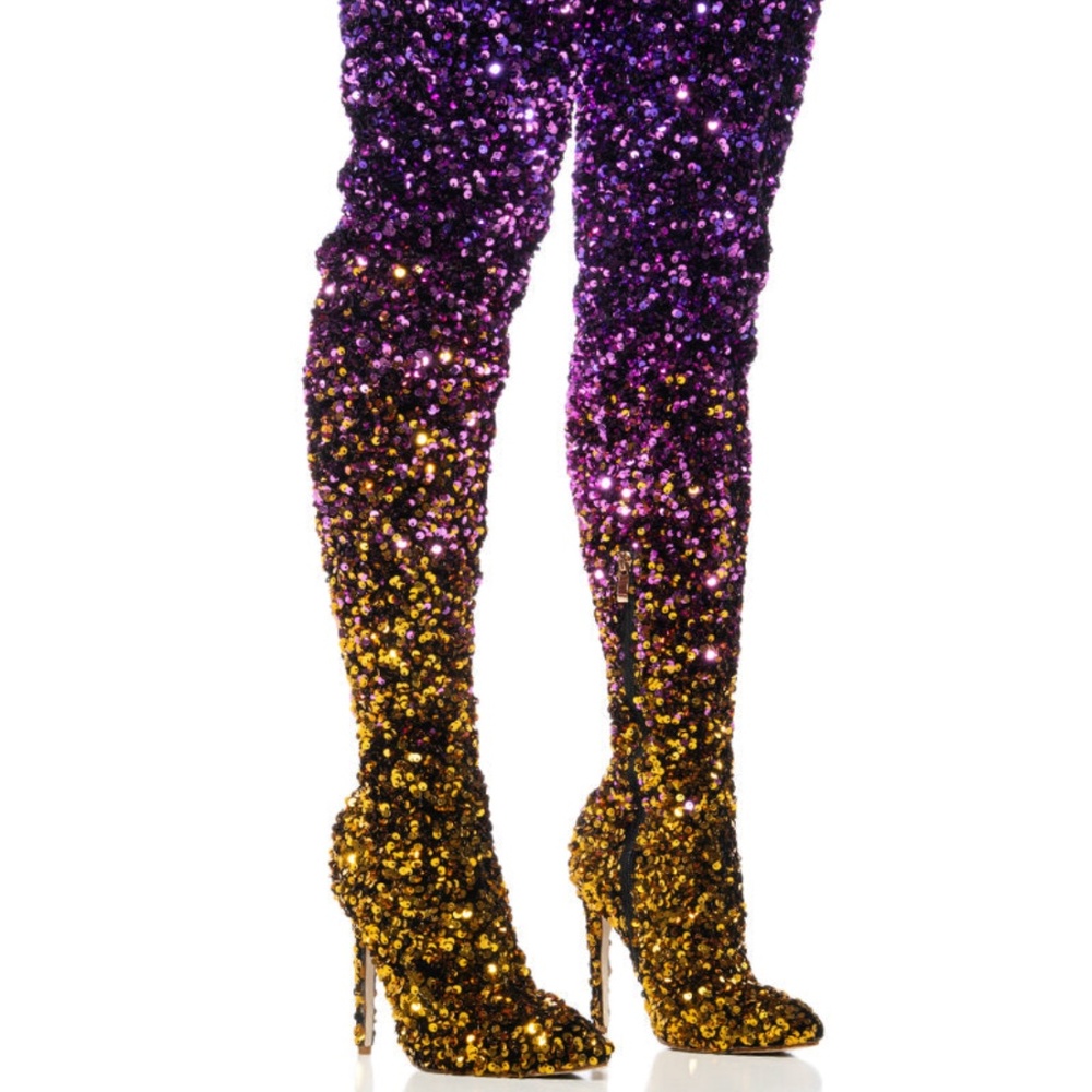 AKIRA - AZALEA WANG ELLIANA SEQUIN MULTI STILETTO BOOT 7.5